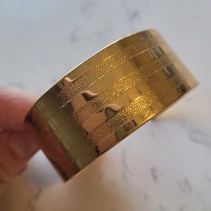 Vintage Womens Cuff Bracelet Gold Plated Textured Finish